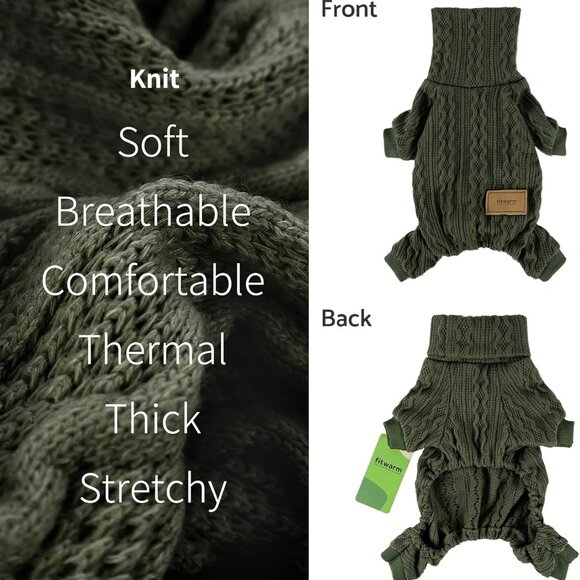 Fitwarm Green Turtleneck Knitted Dog Sweaters Winter Pet Coats Cat Small - Picture 6 of 8